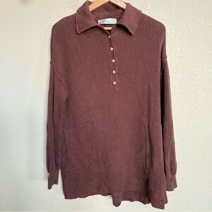 Free People FP Beach Brown Collared Button Slouchy Henley Sweater Women’s Small